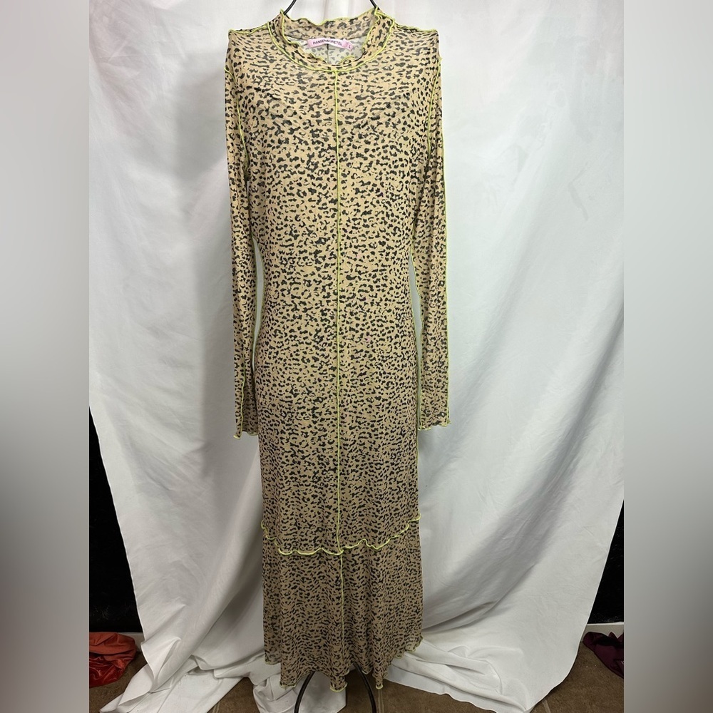 Hansen & Gretel animal print sheer dress with green piping size L